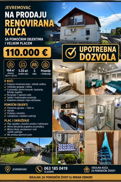 Kuća 175 m² + plac 535 m², Jevremovac, Šabac